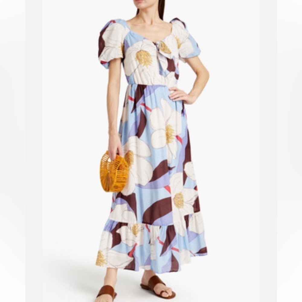 NEW Antik Batik Miami Knotted‎ Floral Print Puff Sleeve Maxi Dress Size Medium